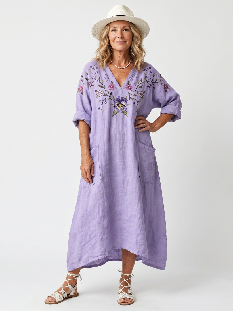 Lila™ | Floral Embroidered Midi Dress for Effortless Elegance