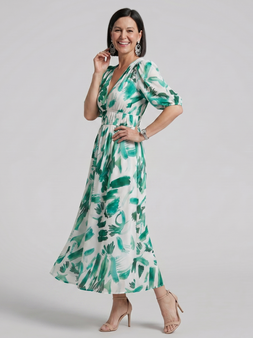 Lila™ | Chic Abstract Print Midi Dress for Effortless Elegance
