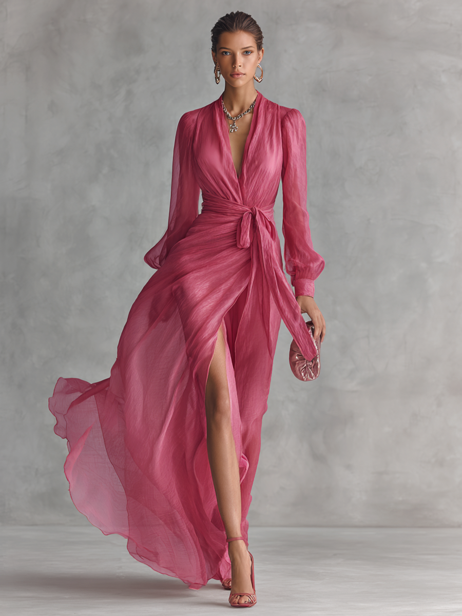 Isabella™ | Graceful V-Neck Chiffon Dress