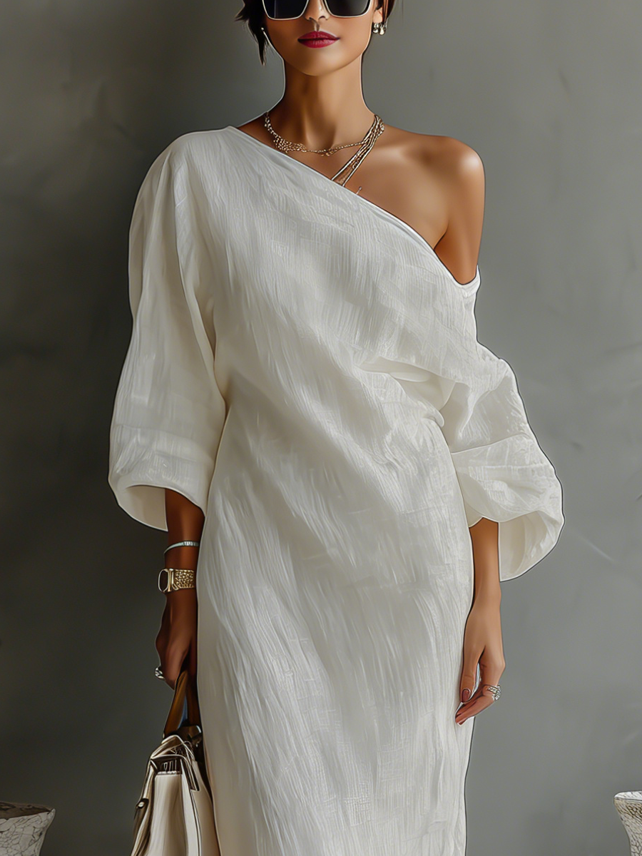 Clara™ | Graceful Off-Shoulder Linen Dress