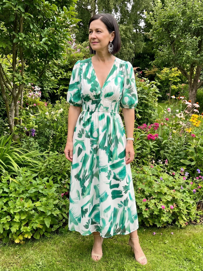 Lila™ | Chic Abstract Print Midi Dress for Effortless Elegance