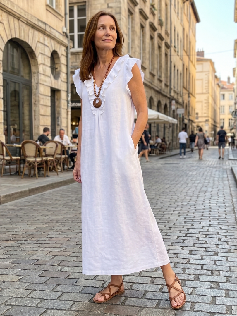 Anneliese™ | Chic Ruffle Trim Midi Dress