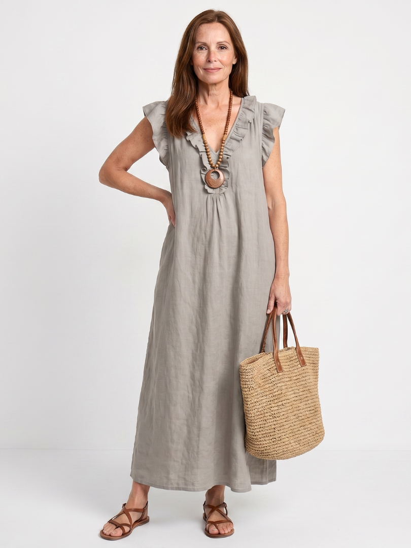 Anneliese™ | Chic Ruffle Trim Midi Dress