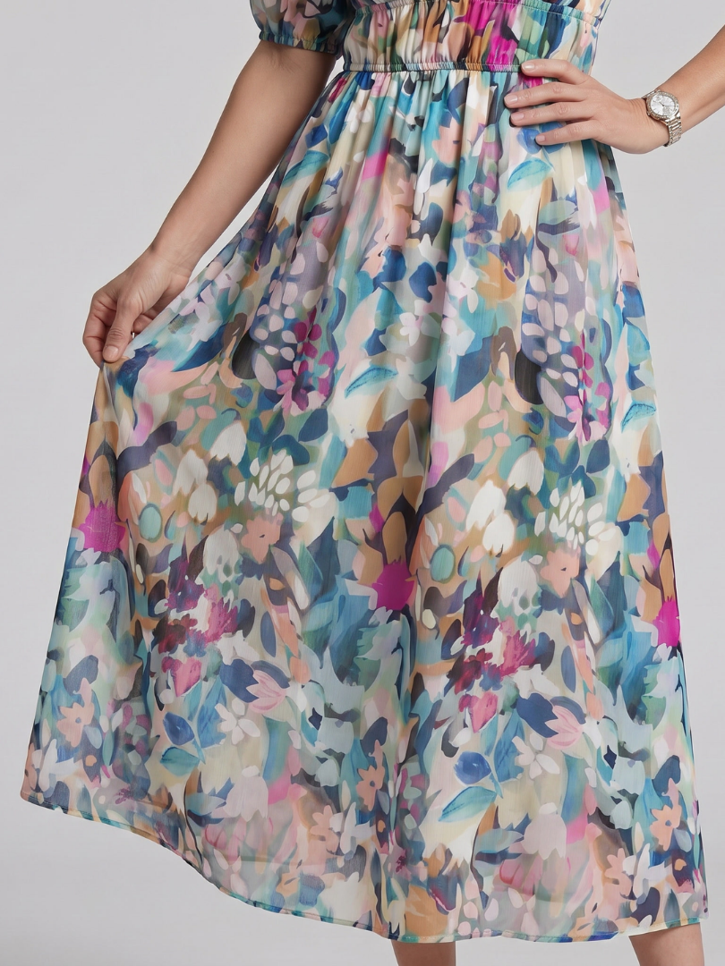 Lila™ | Chic Abstract Print Midi Dress for Effortless Elegance