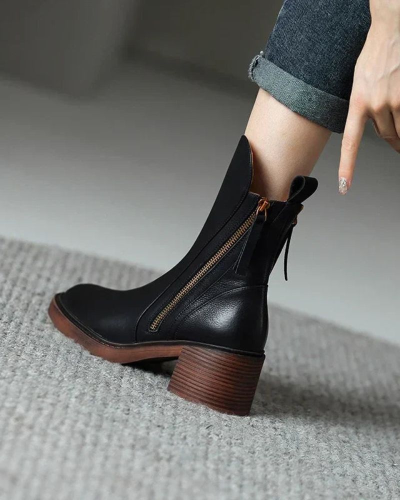 Lucia™ | Chic Leather Ankle Boots for Sophistication