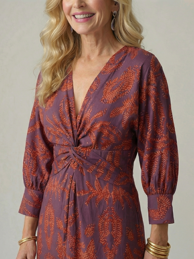 Romilly™ | Chic Long Sleeve Wrap Midi Dress in Rich Hues