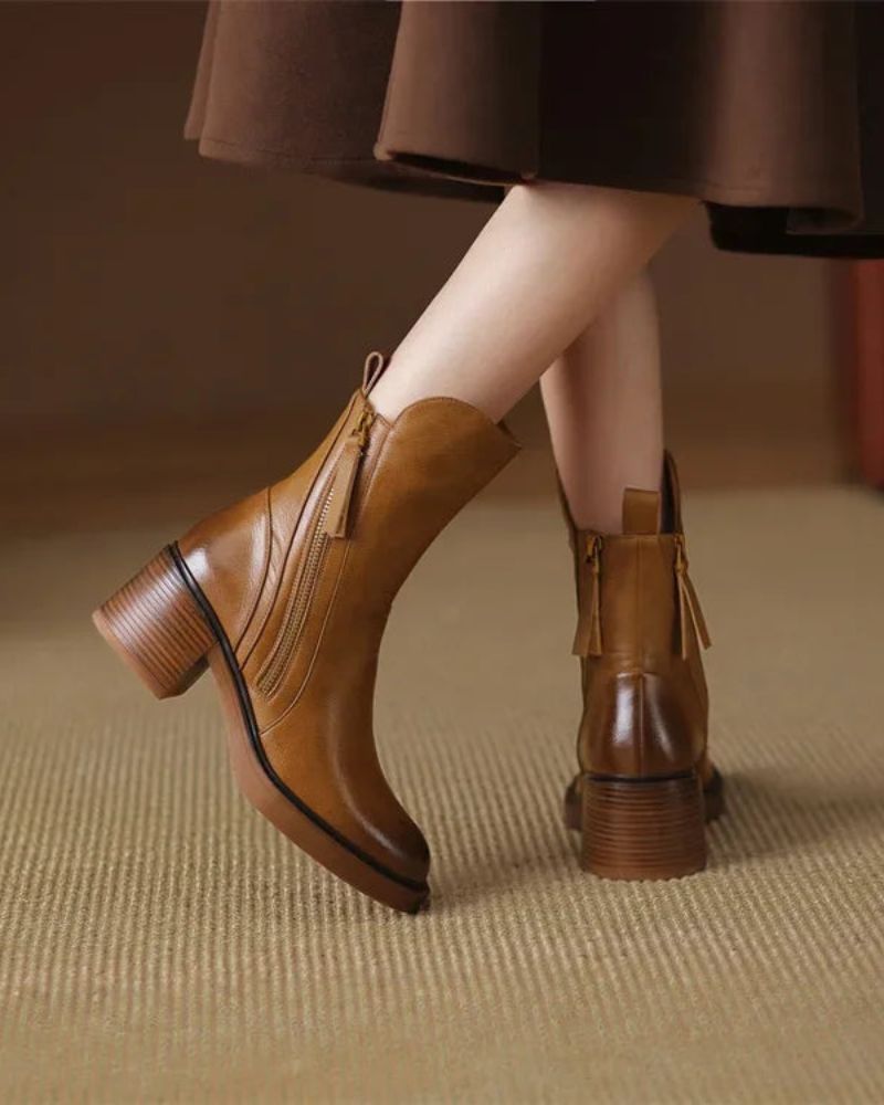 Lucia™ | Chic Leather Ankle Boots for Sophistication