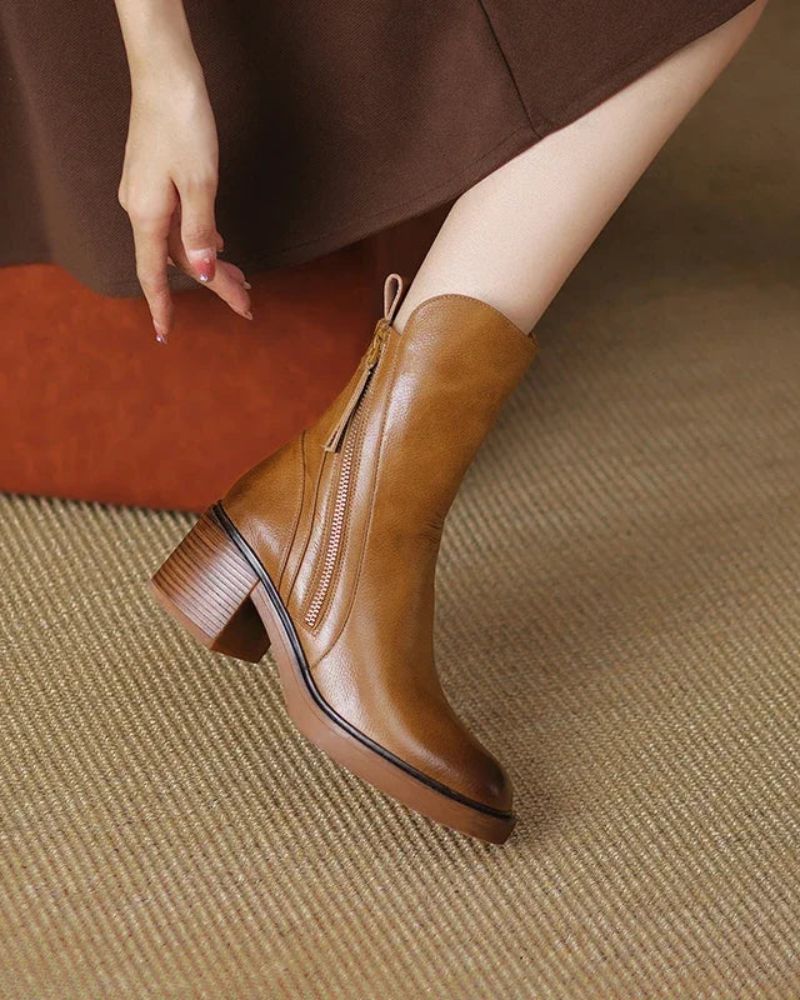 Lucia™ | Chic Leather Ankle Boots for Sophistication