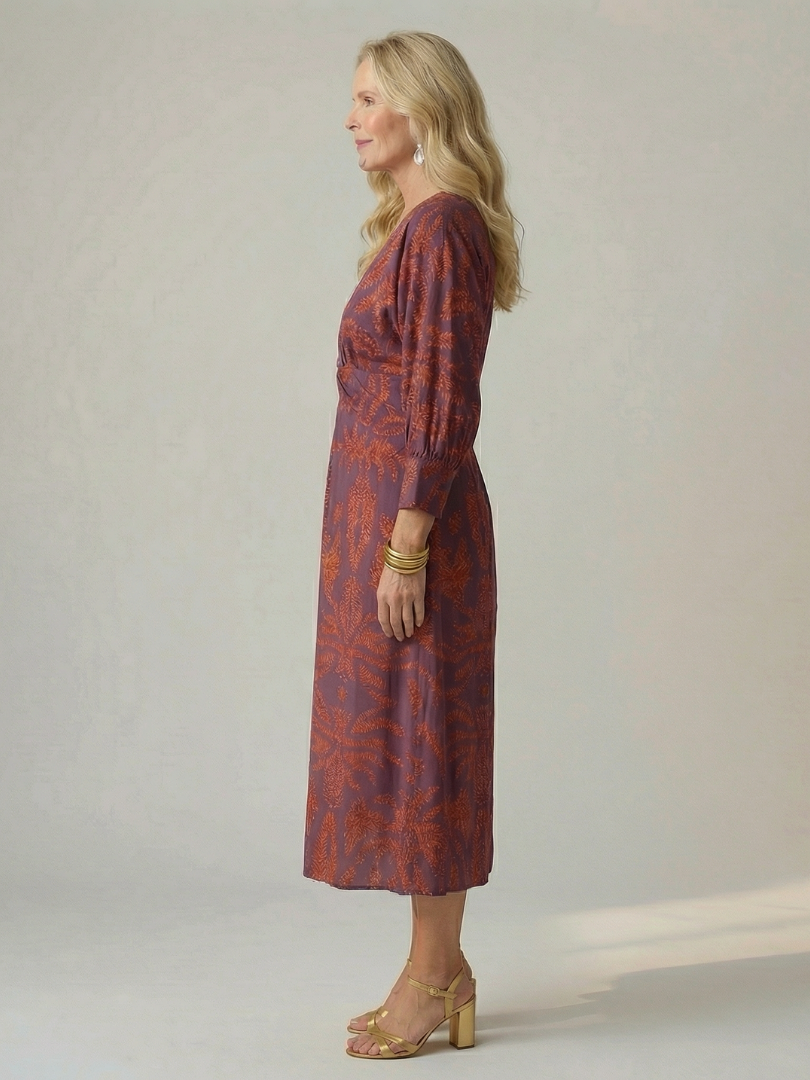 Romilly™ | Chic Long Sleeve Wrap Midi Dress in Rich Hues