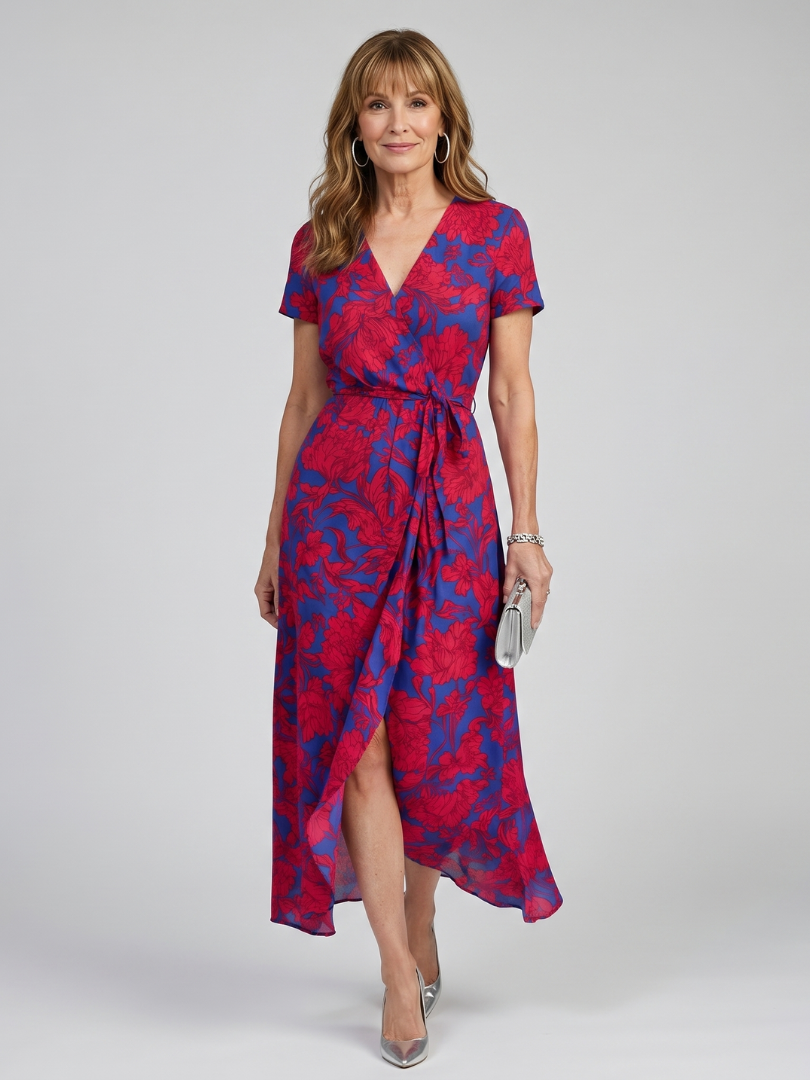 Phoebe™ | Floral Wrap Midi Dress for Effortless Elegance