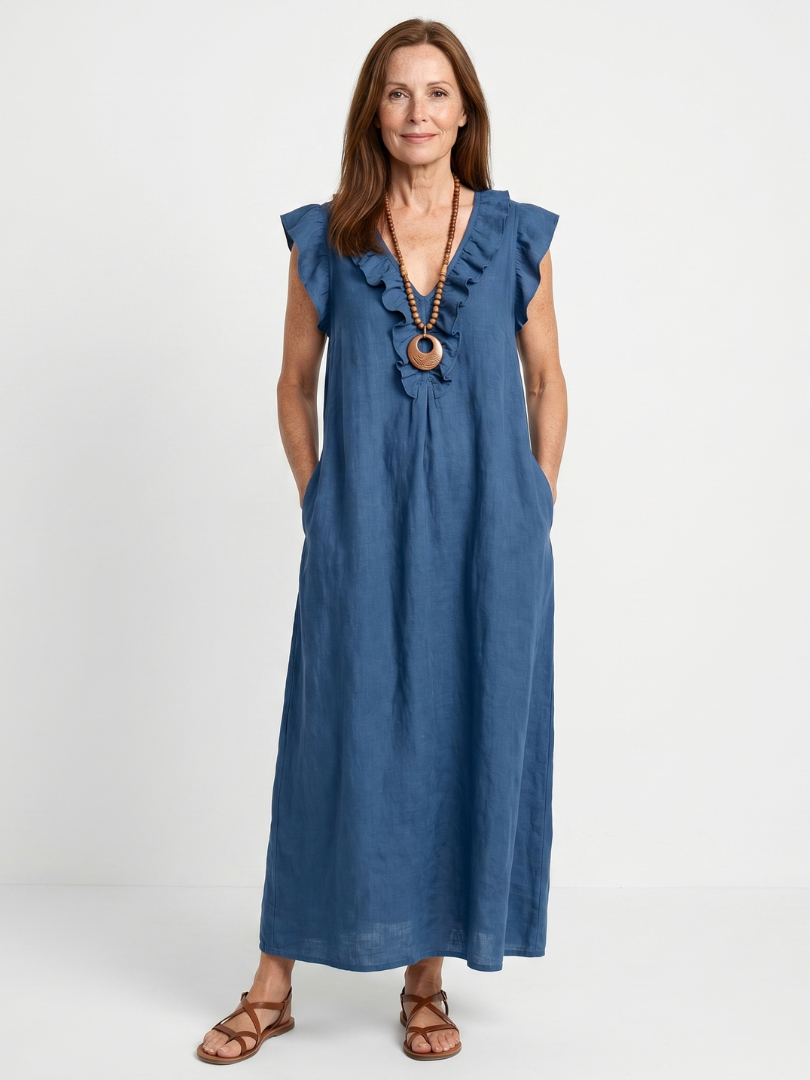 Anneliese™ | Chic Ruffle Trim Midi Dress