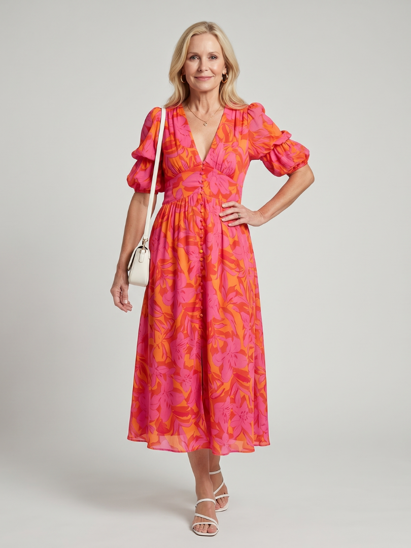 Rosalind™ | Chic Floral Midi Dress for Effortless Elegance