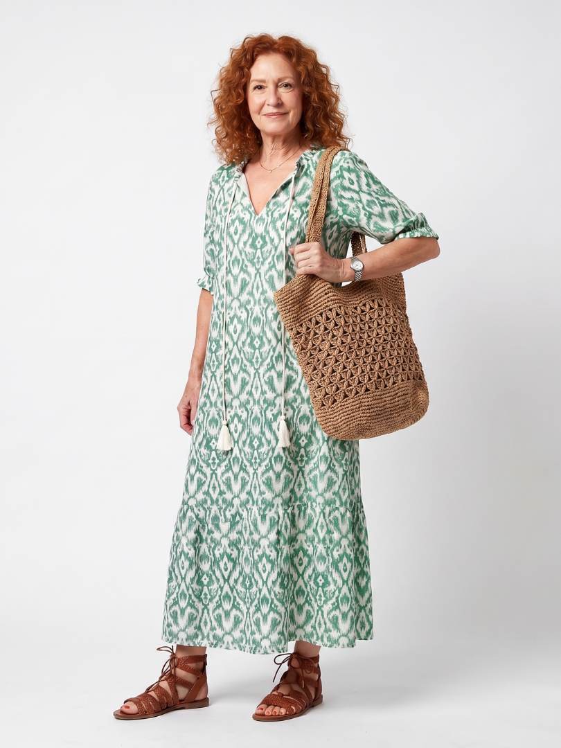 Isabella™ | Chic Patterned V Neck Midi Dress