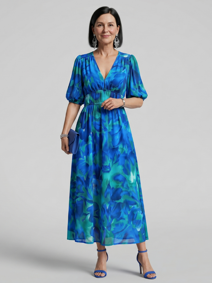Lila™ | Chic Abstract Print Midi Dress for Effortless Elegance