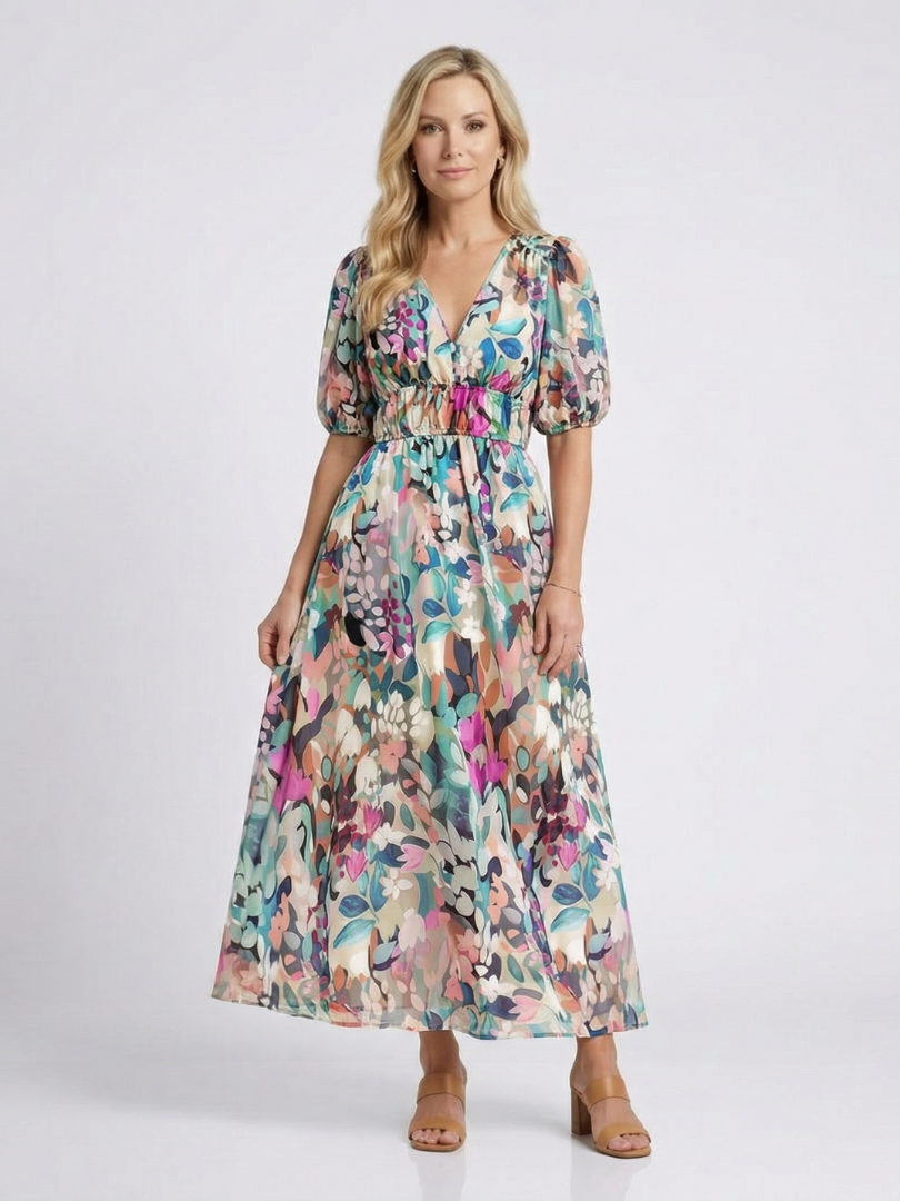 Eulalie™ | Chic V-Neck Midi Dress for Effortless Elegance