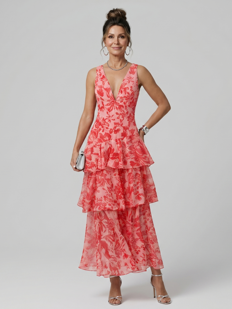 Ottilie™ | Graceful Midi Dress in Painterly Print