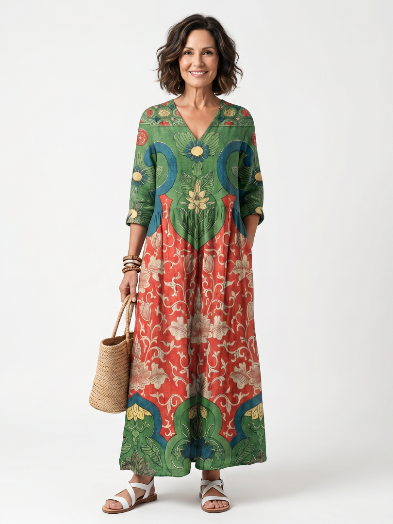 Lila™ | Chic Mixed Print Midi Dress for Effortless Style