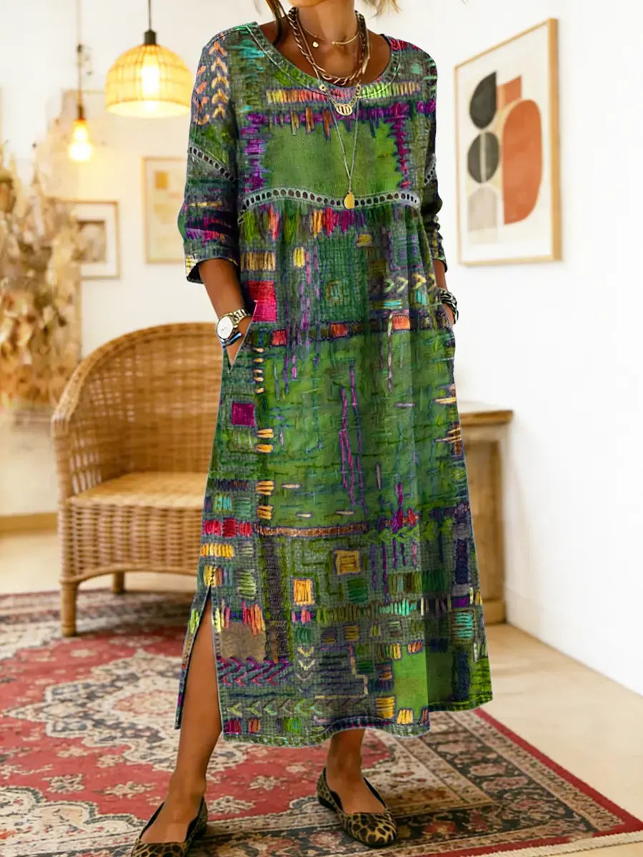 Clara - Chic Denim Dress with Ethnic Flair
