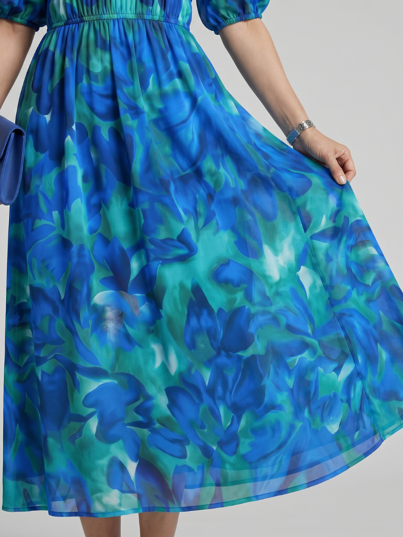 Lila™ | Chic Abstract Print Midi Dress for Effortless Elegance