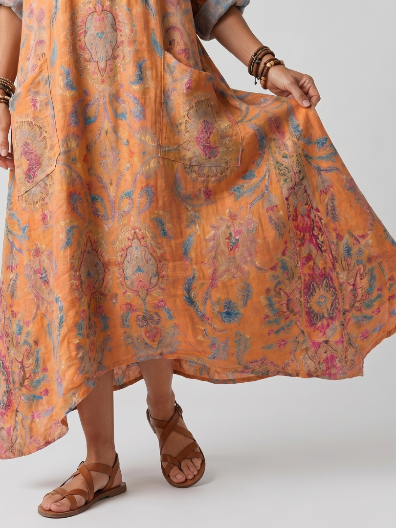 Elena™ | Chic Printed Midi Dress with Pockets
