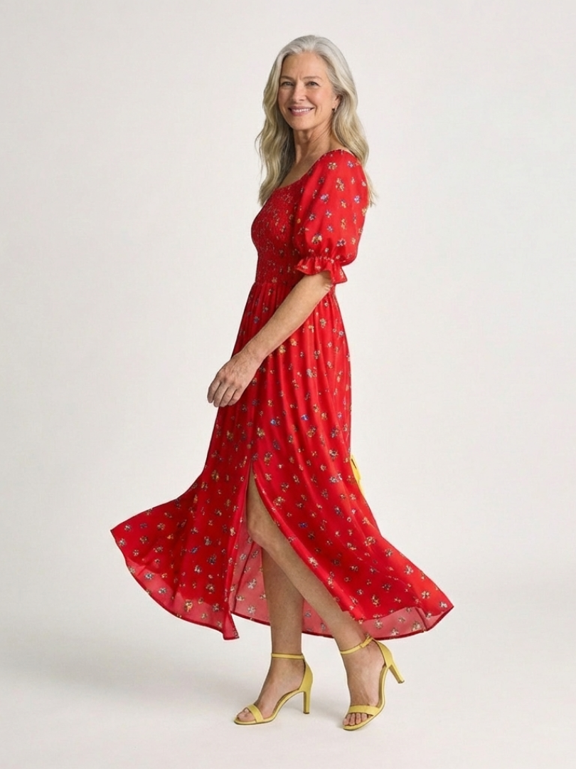 Delphine™ | Chic Floral Midi Dress for Effortless Elegance