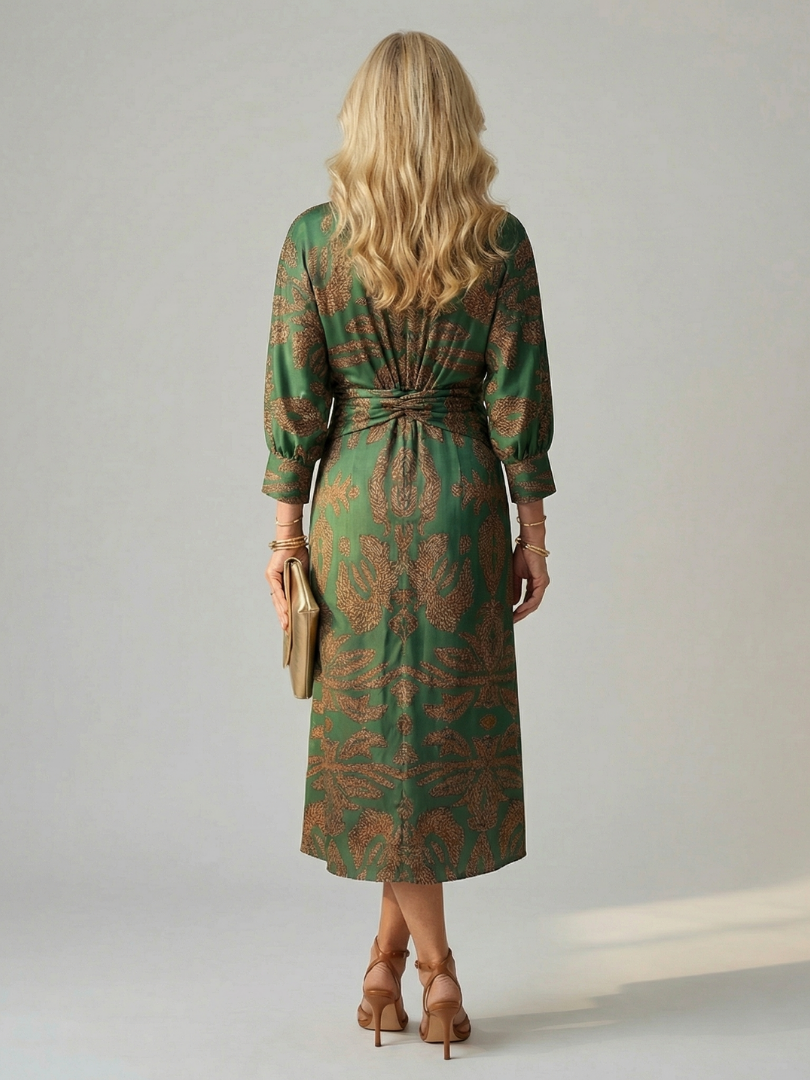 Romilly™ | Chic Long Sleeve Wrap Midi Dress in Rich Hues