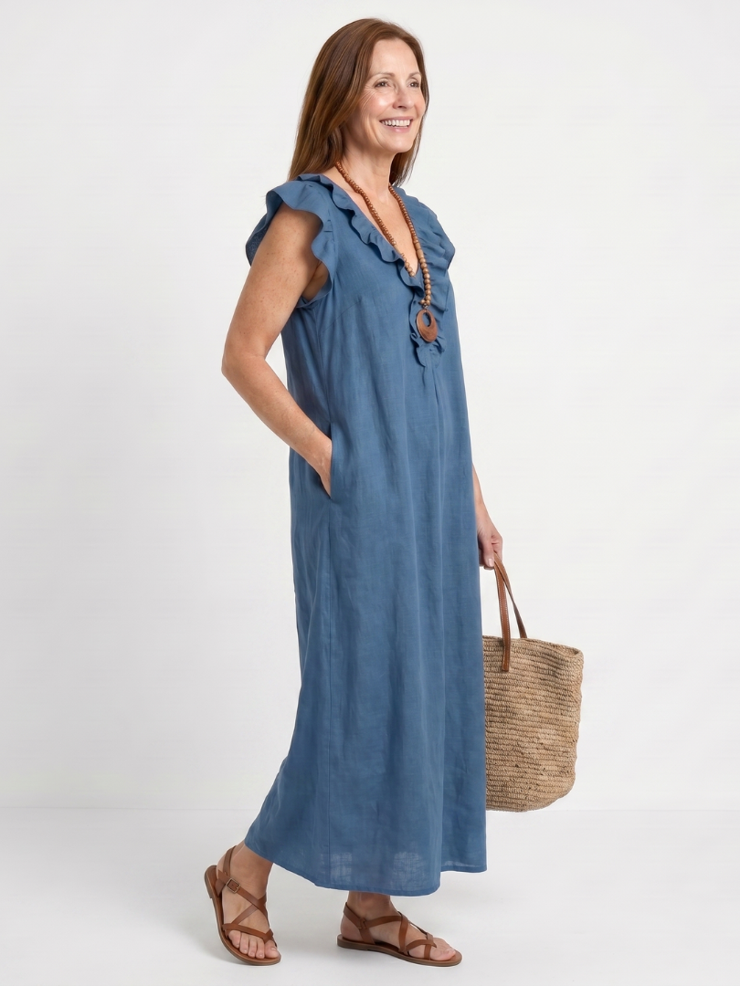 Anneliese™ | Chic Ruffle Trim Midi Dress