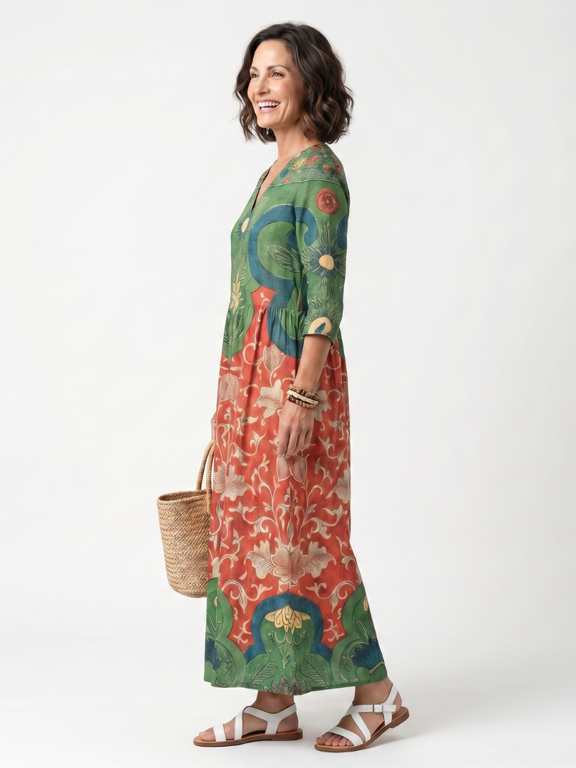 Lila™ | Chic Mixed Print Midi Dress for Effortless Style