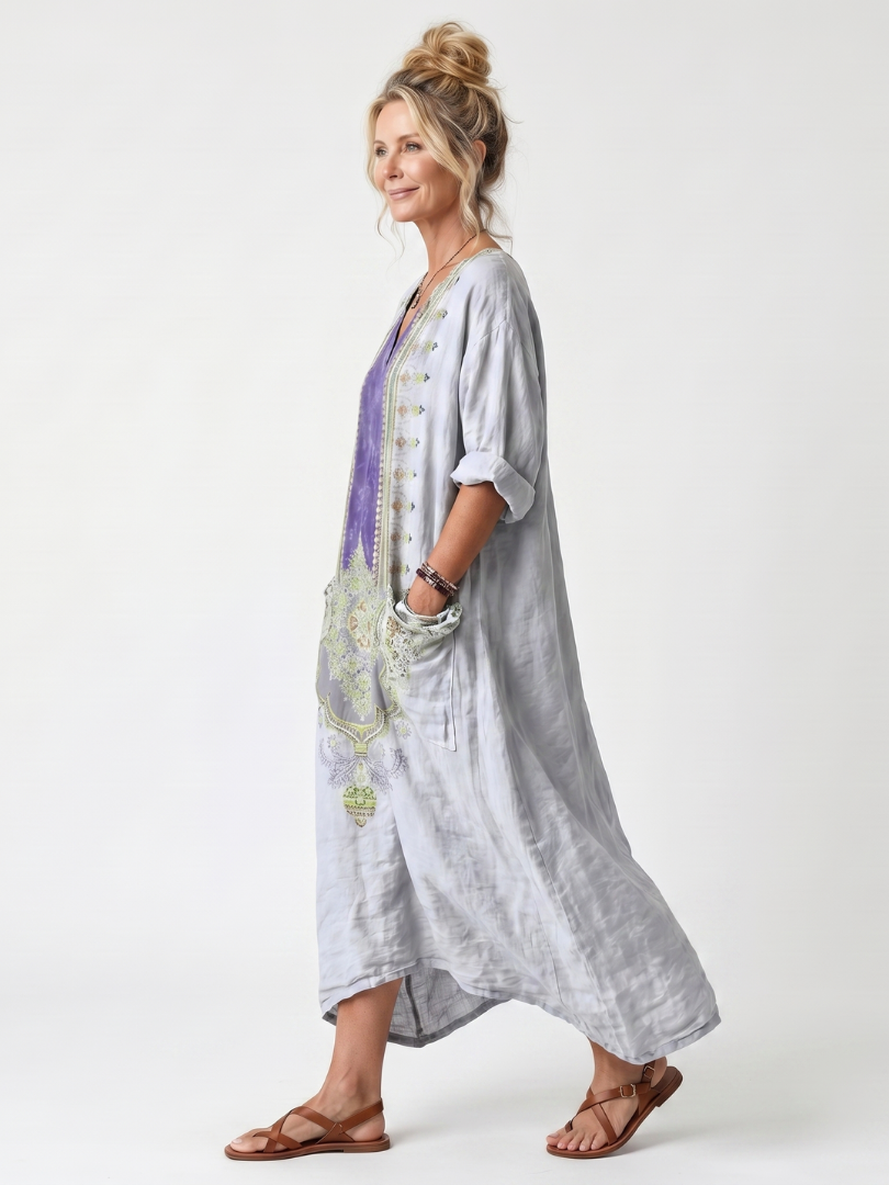 Raina™ | Oversized Embroidered Midi Dress for Effortless Elegance