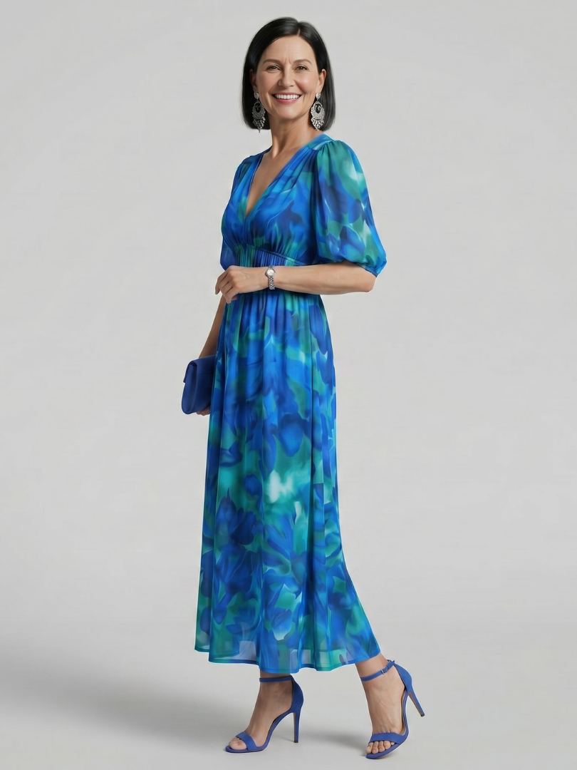 Lila™ | Chic Abstract Print Midi Dress for Effortless Elegance