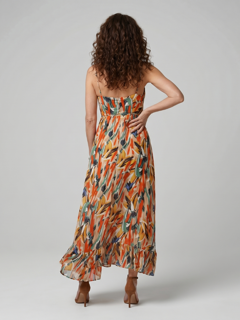 Clara™ | Elegant Abstract Print Midi Dress in Vibrant Multicolour