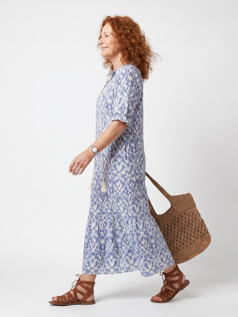 Ottiline™ | Chic Printed Midi Dress with Tassel Tie