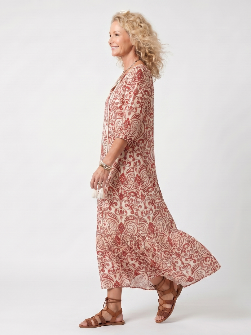 Noelle™ | Ornate Print Midi Dress for Effortless Elegance