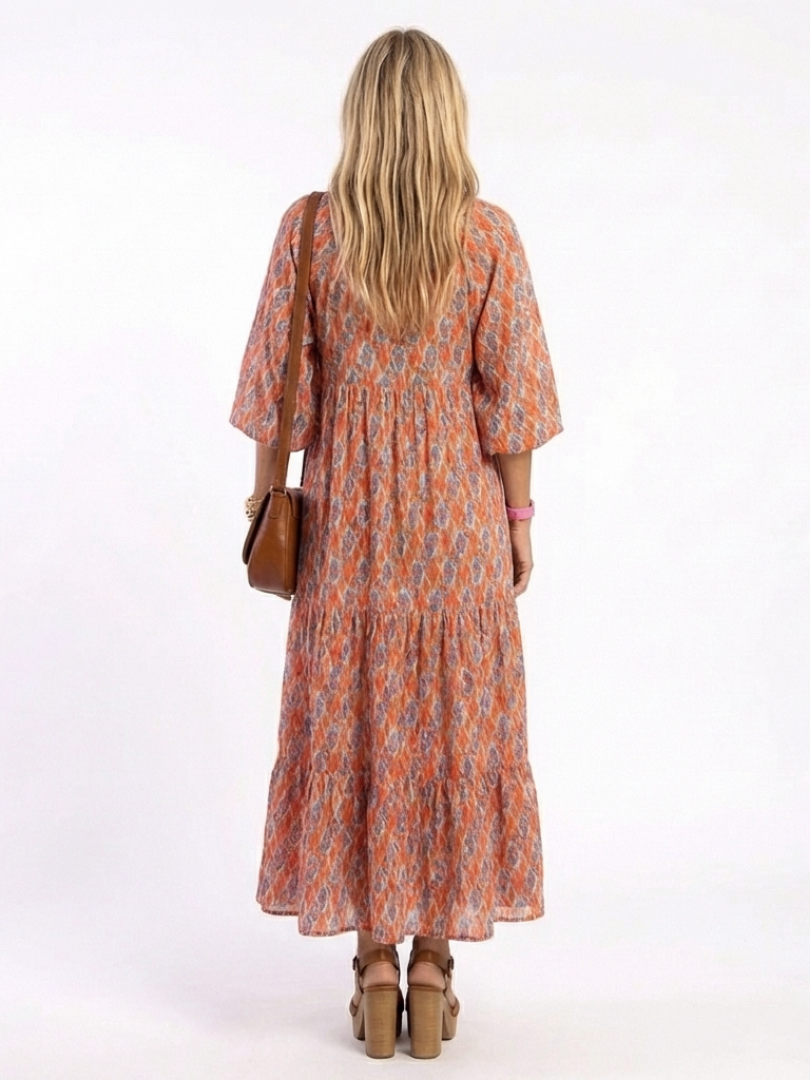 Margery™ | Chic Geometric V-Neck Midi Dress for Effortless Style