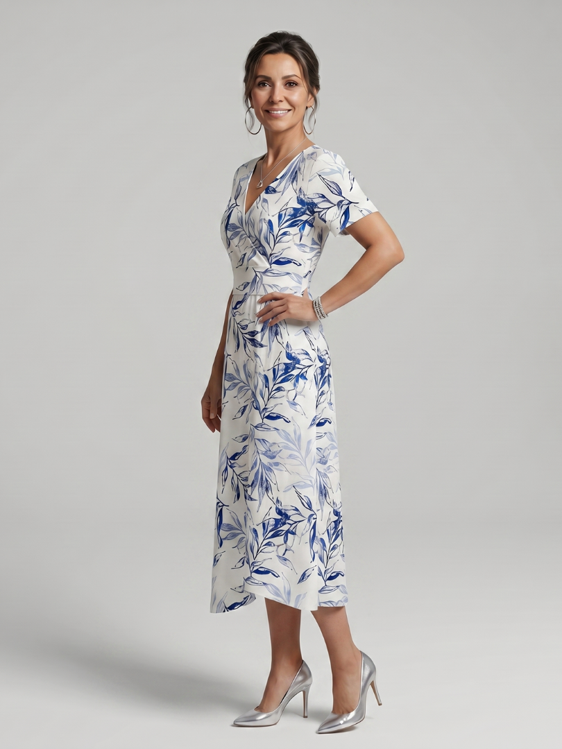 Carys™ | Graceful V-Neck Floral Wrap Dress