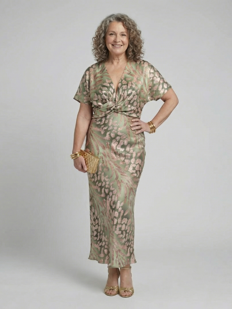Coralie™ | Chic Abstract Print Midi Dress