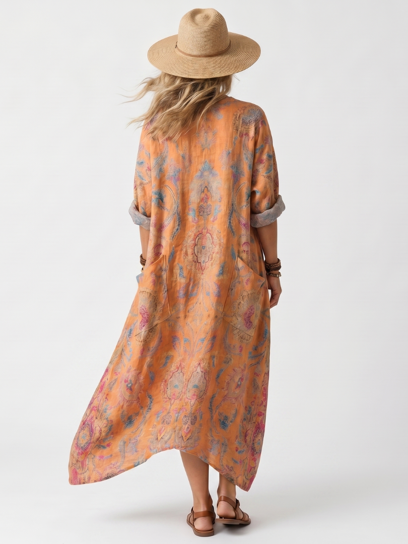 Elena™ | Chic Printed Midi Dress with Pockets