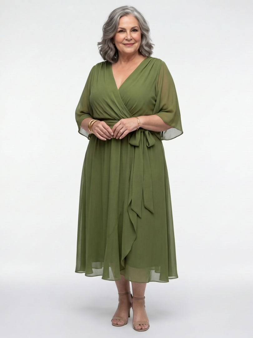 Elysia™ | Chic V-Neck Midi Dress for Effortless Elegance