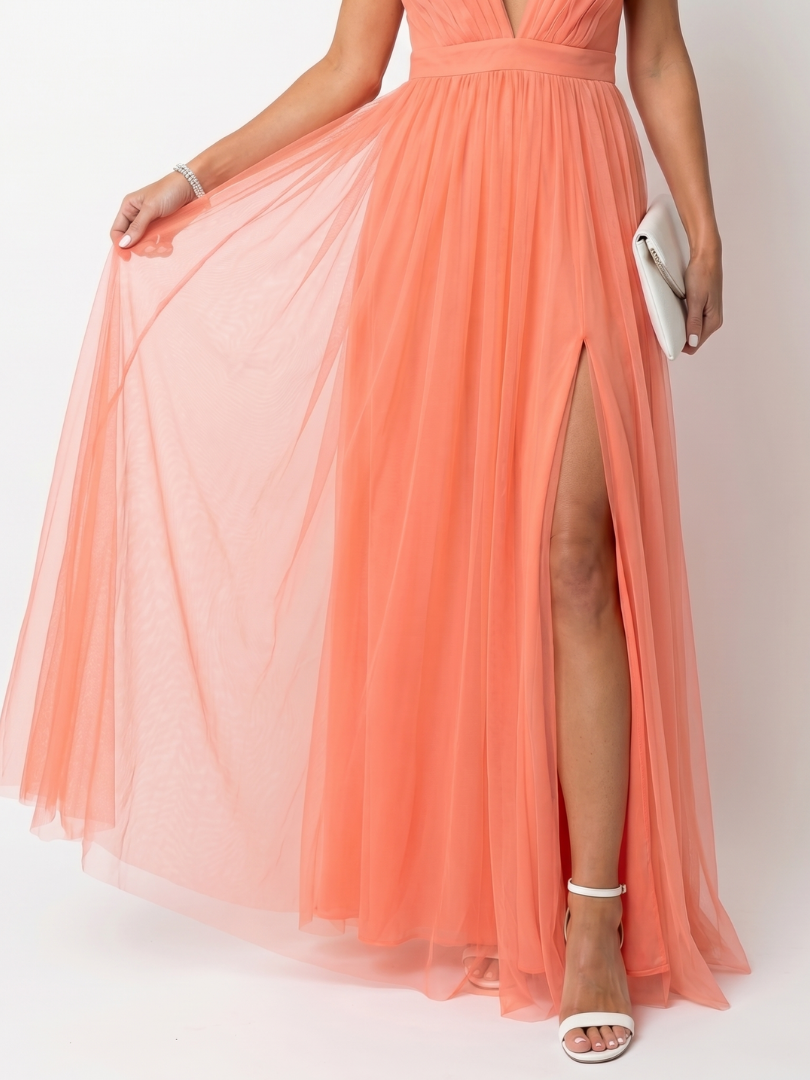Isolde™ | Elegant Pleated Maxi Dress in Luxe Orange