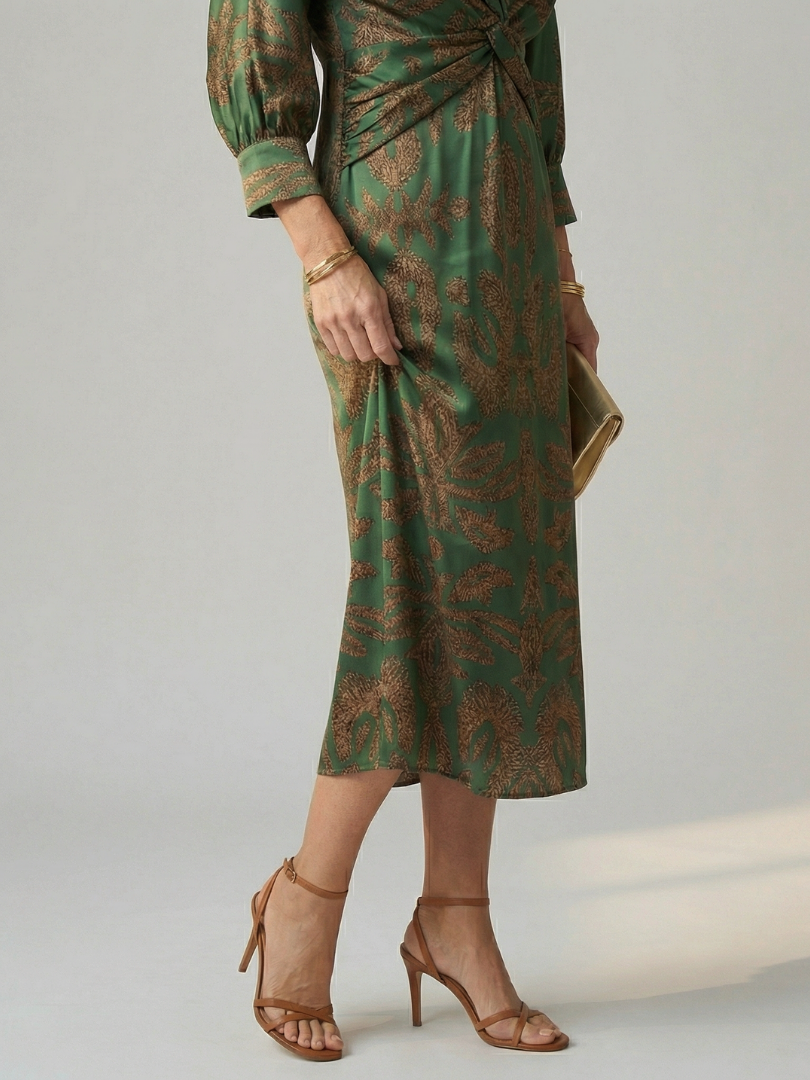 Romilly™ | Chic Long Sleeve Wrap Midi Dress in Rich Hues