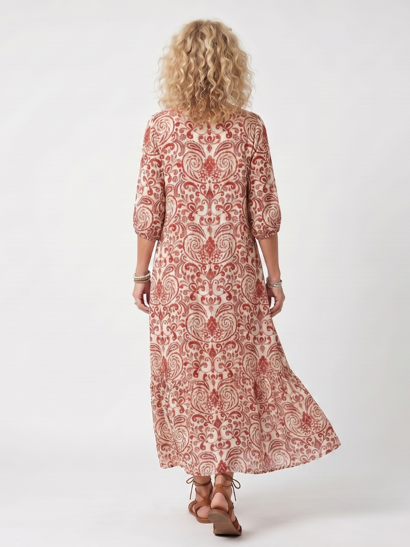 Noelle™ | Ornate Print Midi Dress for Effortless Elegance