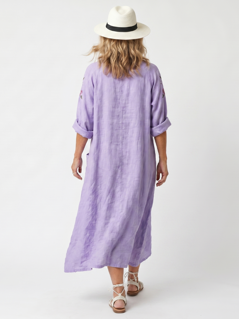 Lila™ | Floral Embroidered Midi Dress for Effortless Elegance