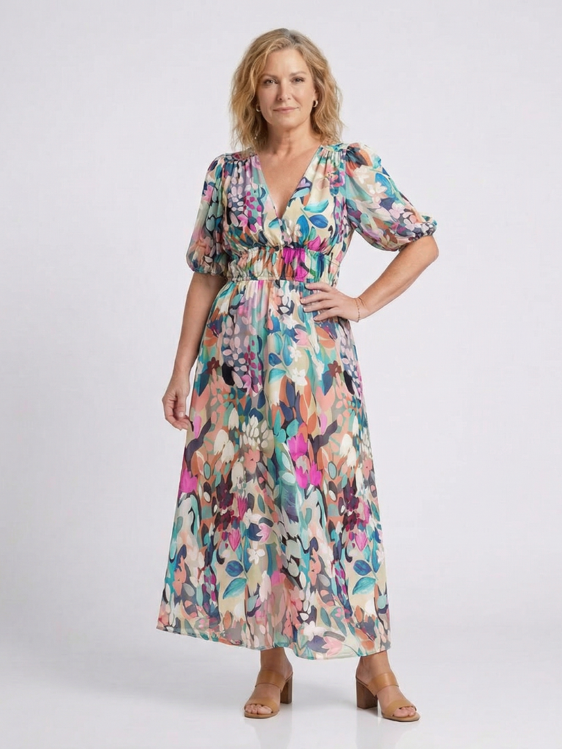 Eulalie™ | Chic V-Neck Midi Dress for Effortless Elegance