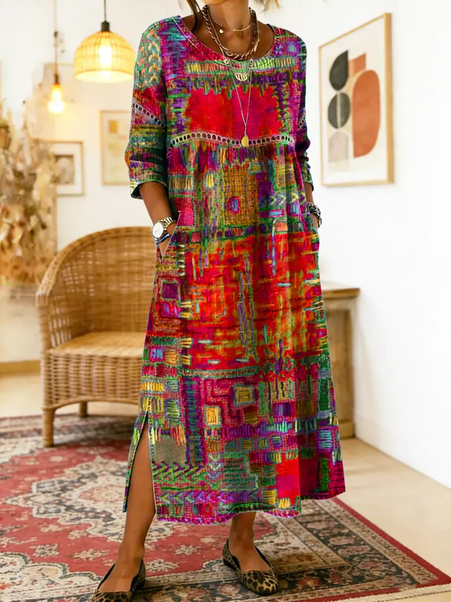 Clara - Chic Denim Dress with Ethnic Flair