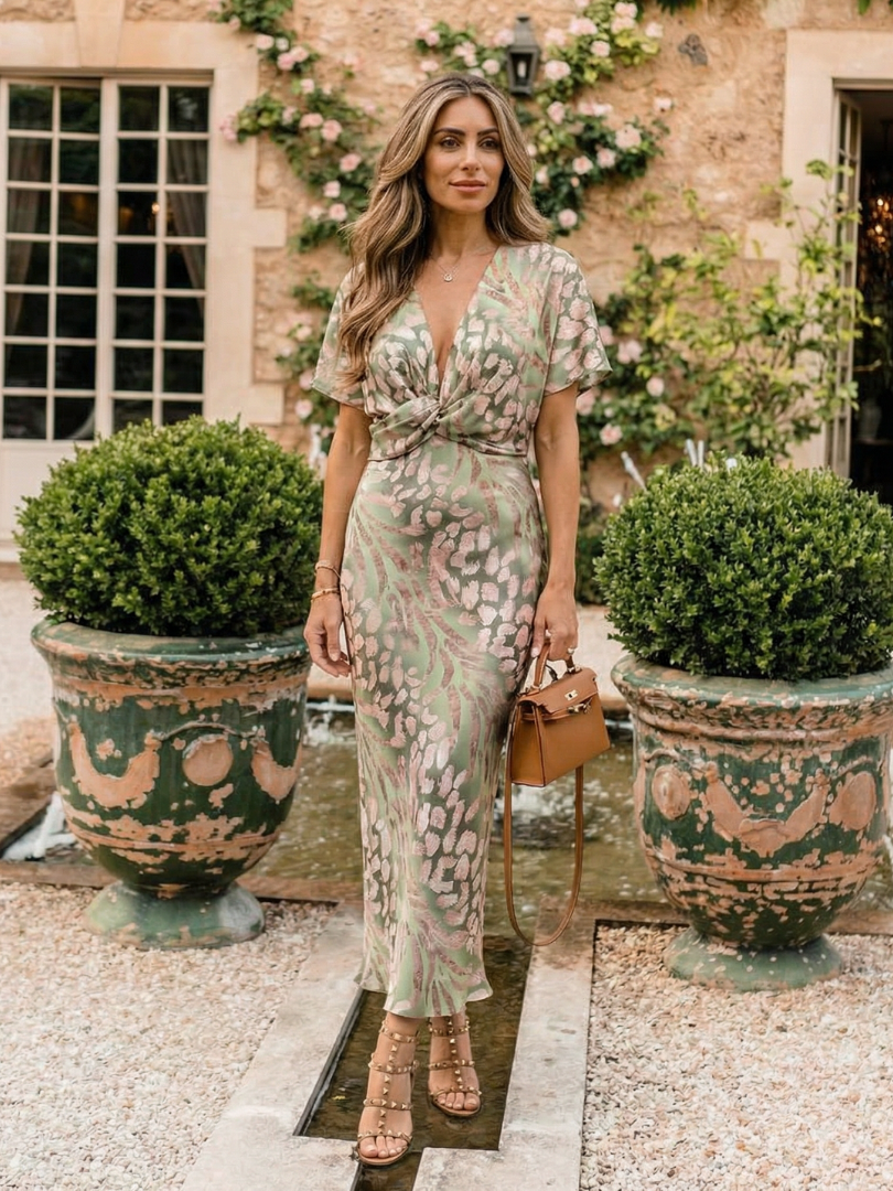 Coralie™ | Chic Abstract Print Midi Dress