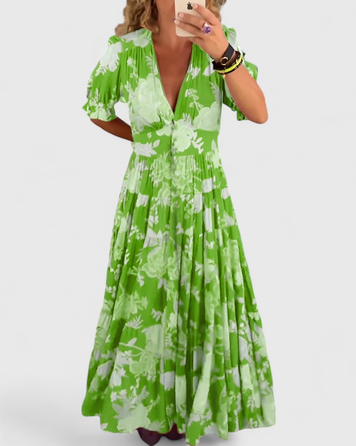 Lila™ | Graceful Floral V-Neck Dress