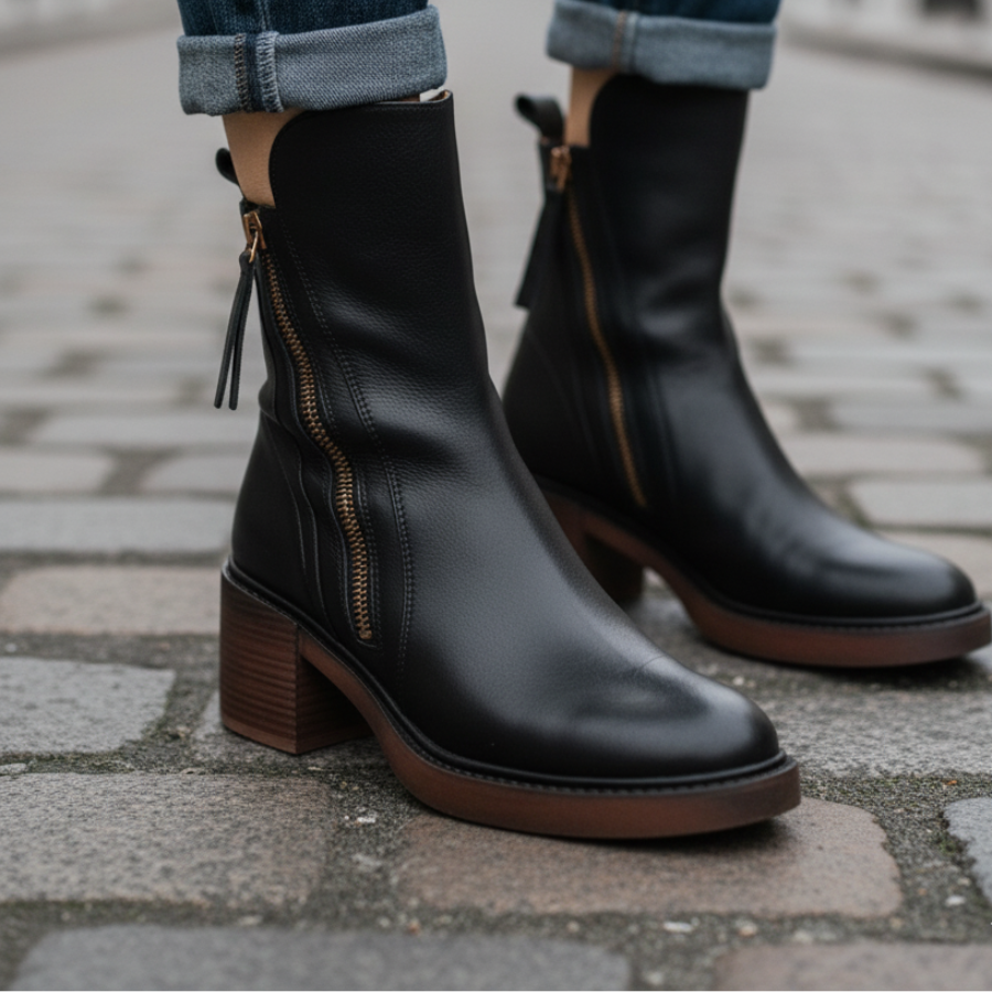 Lucia™ | Chic Leather Ankle Boots for Sophistication
