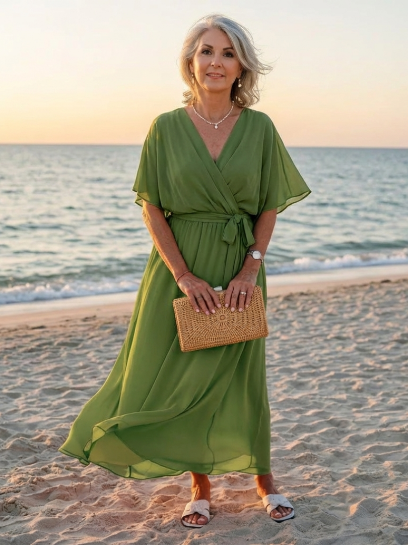 Elysia™ | Chic V-Neck Midi Dress for Effortless Elegance