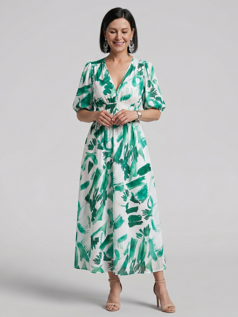 Lila™ | Chic Abstract Print Midi Dress for Effortless Elegance