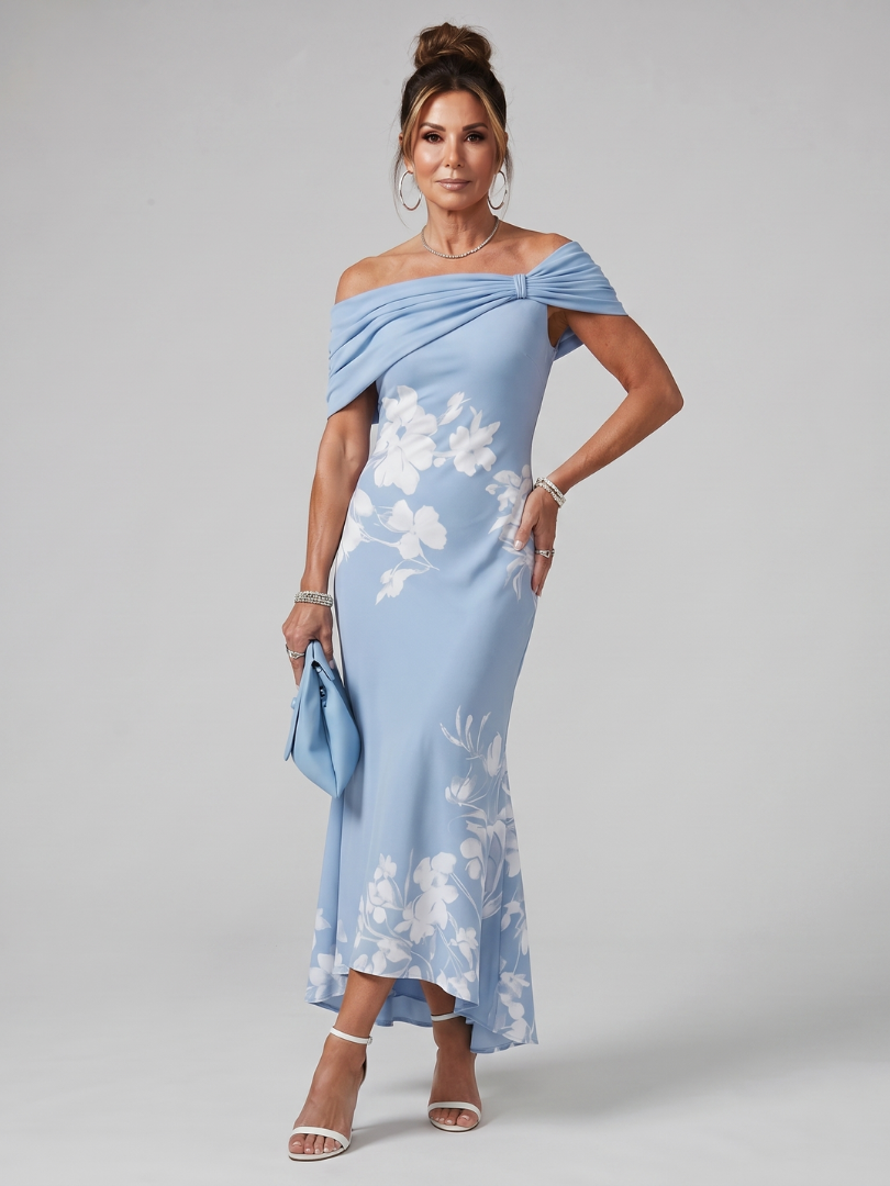Lila™ | Chic Off-Shoulder Midi Dress in Luxe Draped Fabric